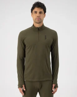 Cascade Merino Base Layer 1/4 Zip Long Sleeve - Dark Olive
