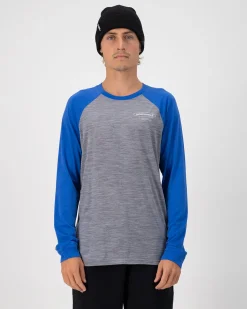 Icon Merino Raglan Long Sleeve - Grey Heather / Cobalt