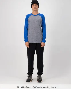 Icon Merino Raglan Long Sleeve - Grey Heather / Cobalt