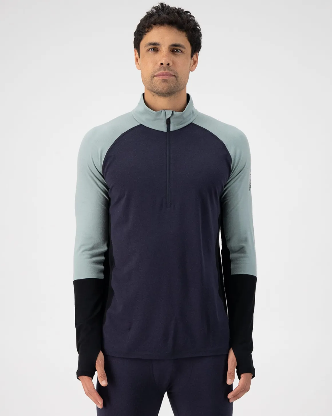 Olympus Merino Base Layer 1/2 Zip Long Sleeve - Dew / 9 Iron / Black