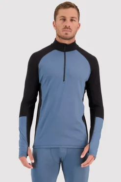 Olympus Merino Base Layer 1/2 Zip Long Sleeve - Blue Slate Black