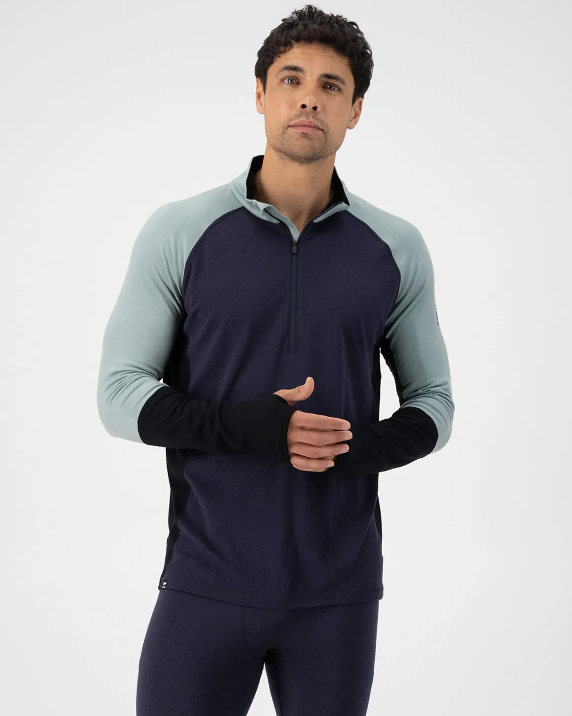 Olympus Merino Base Layer 1/2 Zip Long Sleeve - Dew / 9 Iron / Black