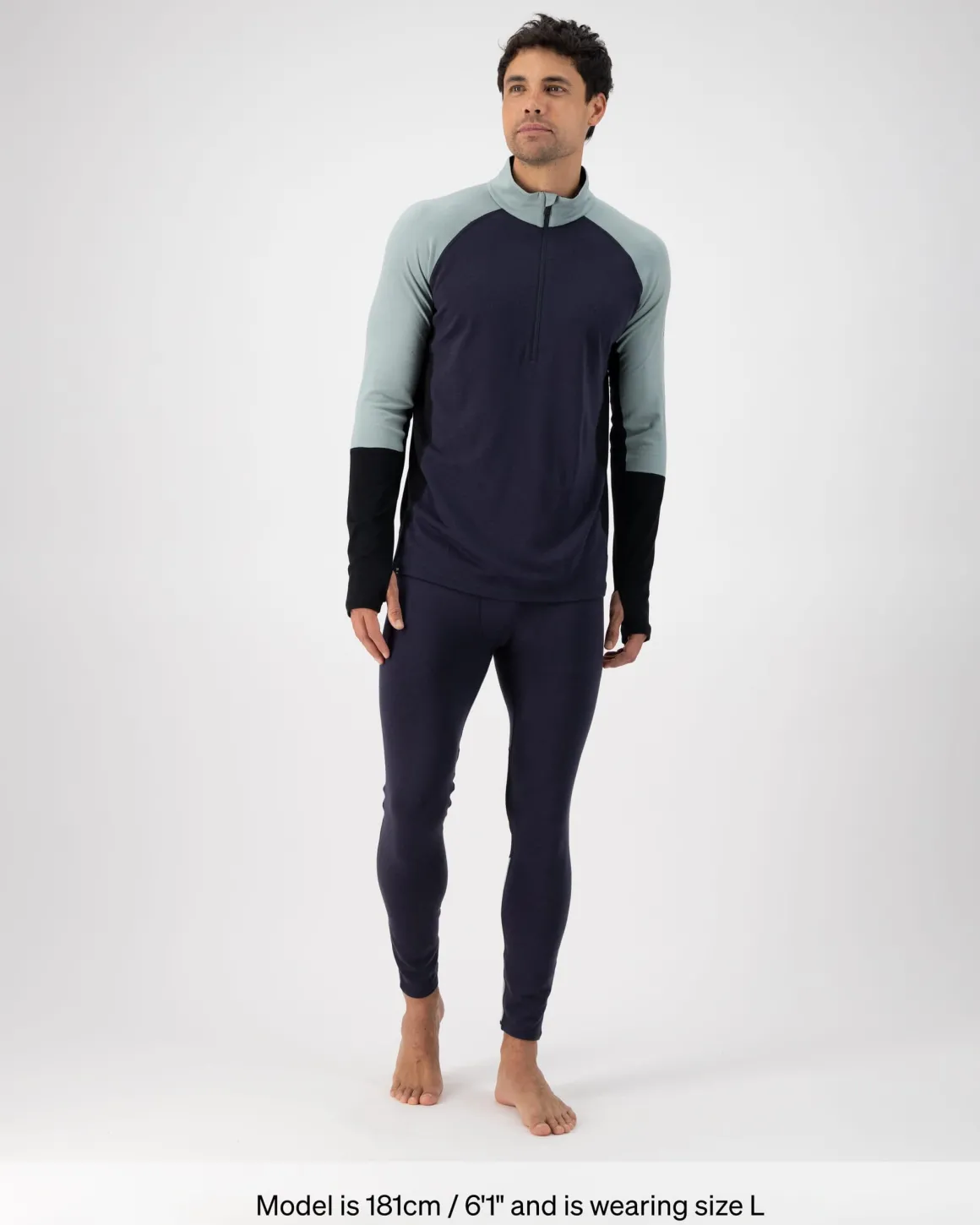 Olympus Merino Base Layer 1/2 Zip Long Sleeve - Dew / 9 Iron / Black