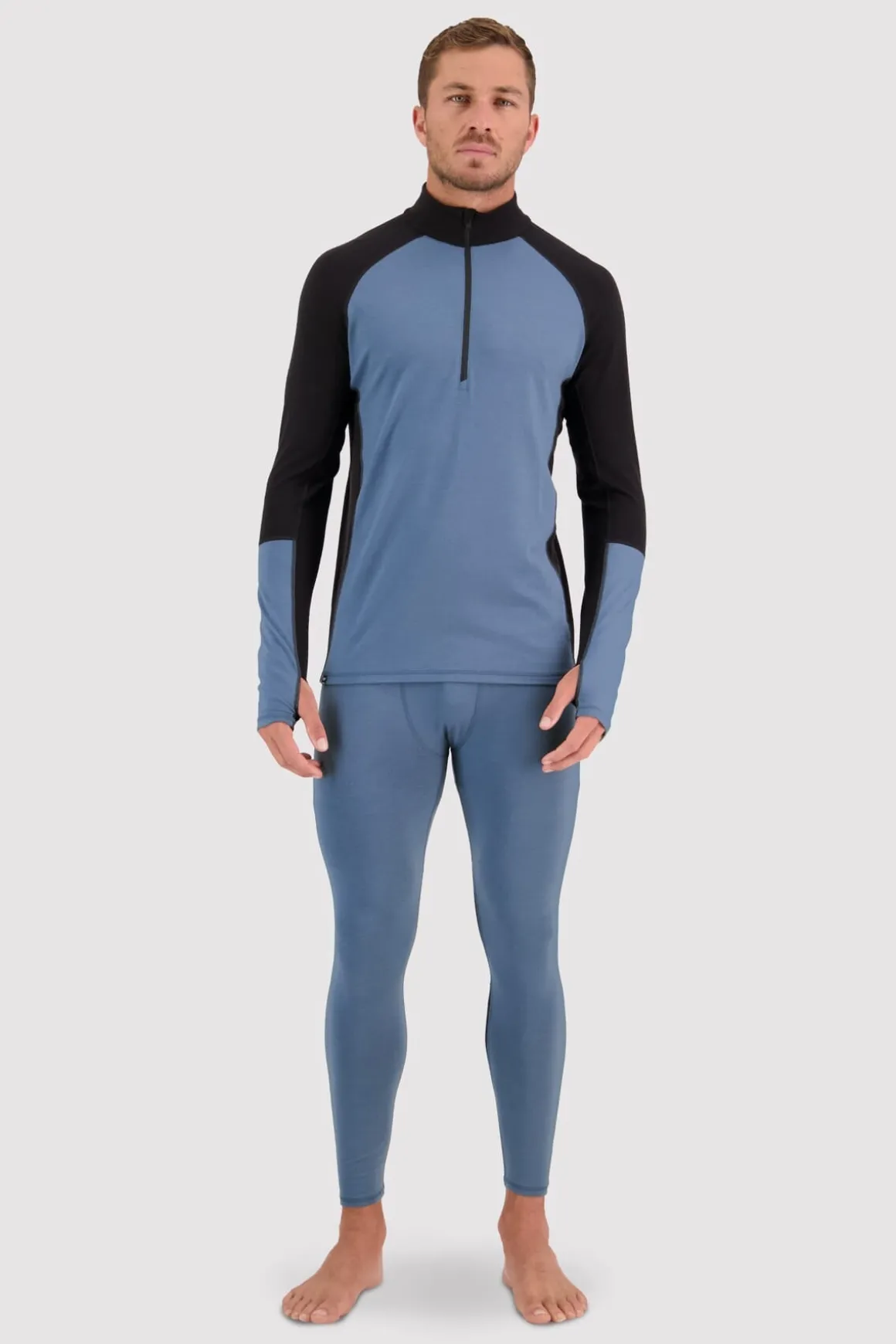 Olympus Merino Base Layer 1/2 Zip Long Sleeve - Blue Slate Black