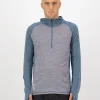Temple Merino Long Sleeve Hood - Grey Heather / Goblin Blue