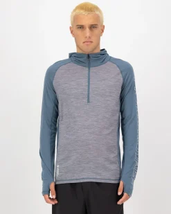 Temple Merino Long Sleeve Hood - Grey Heather / Goblin Blue