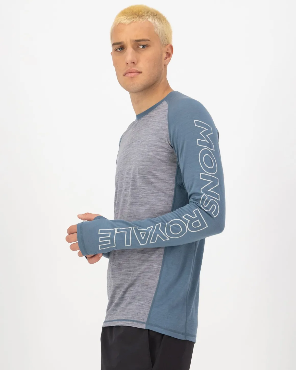 Temple Merino Long Sleeve - Grey Heather / Goblin Blue