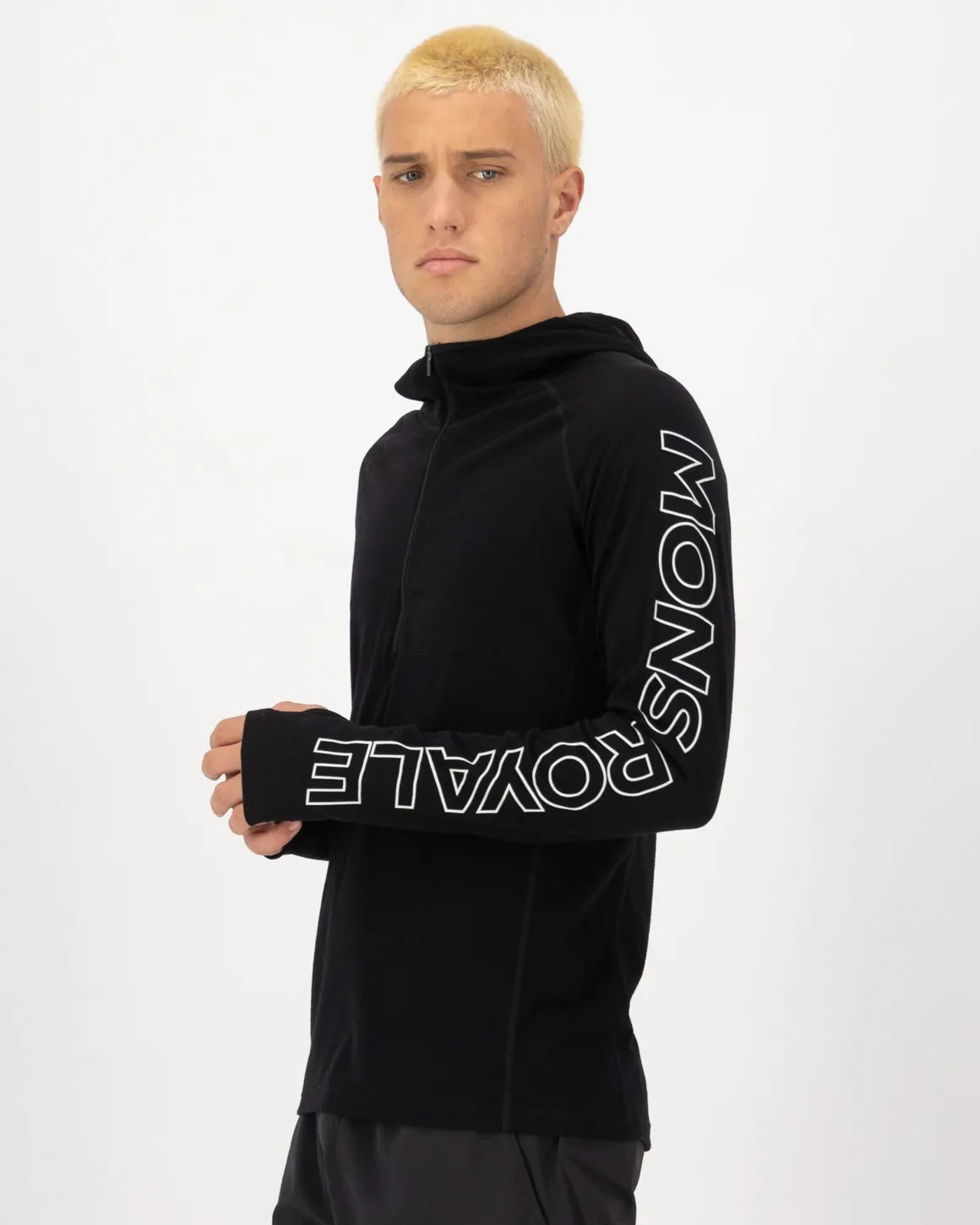 Temple Merino Long Sleeve Hood - Black
