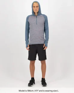 Temple Merino Long Sleeve Hood - Grey Heather / Goblin Blue
