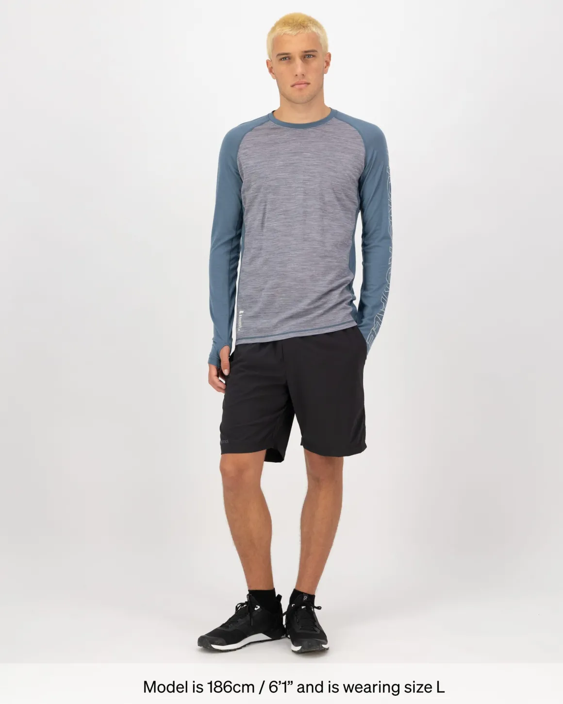 Temple Merino Long Sleeve - Grey Heather / Goblin Blue
