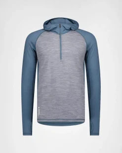 Temple Merino Long Sleeve Hood - Grey Heather / Goblin Blue