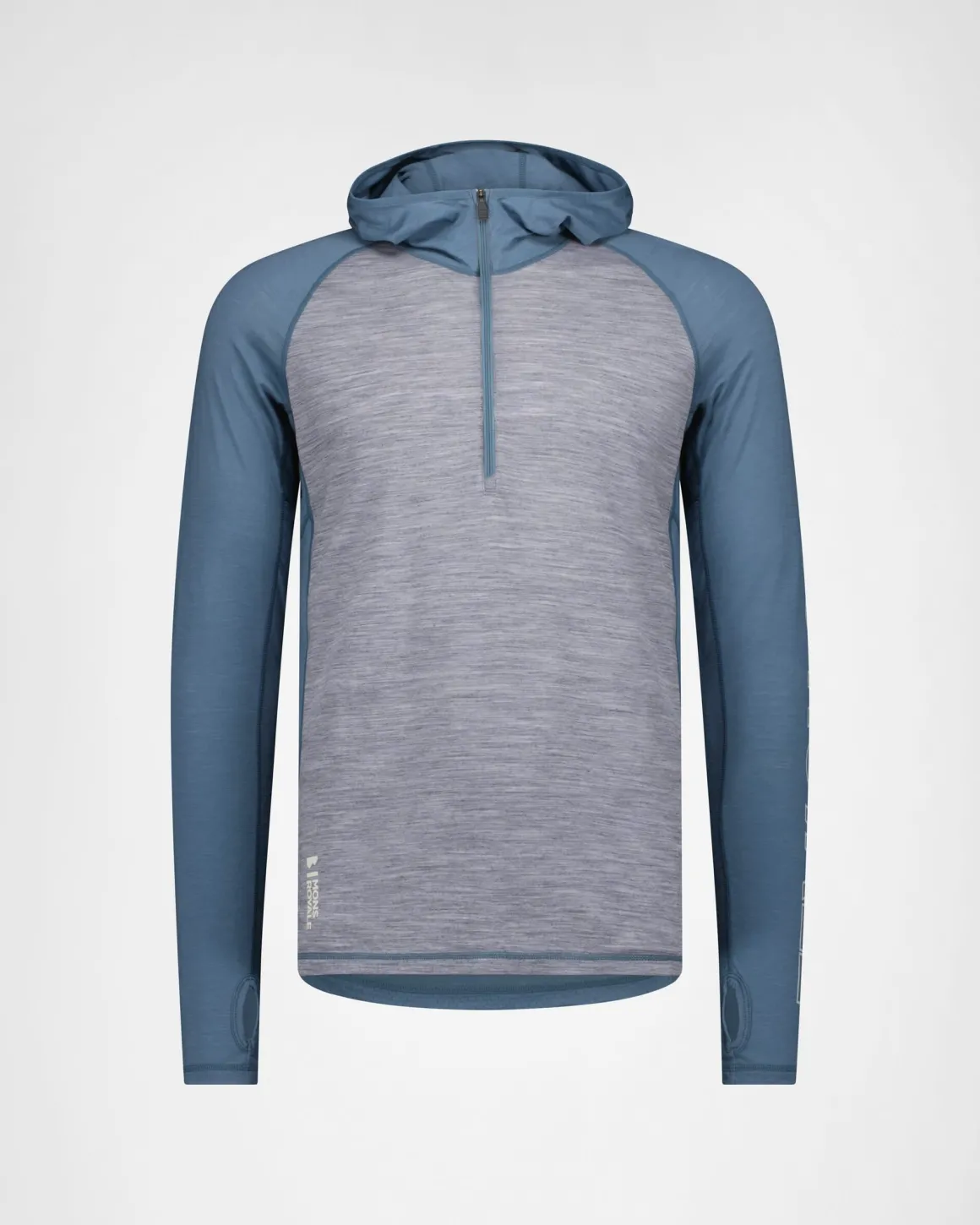 Temple Merino Long Sleeve Hood - Grey Heather / Goblin Blue